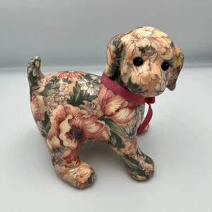Joa Baker Floral Dog Figurine Statue with Pink Ribbon Cute Home Decor Accent - Picture 1 of 9