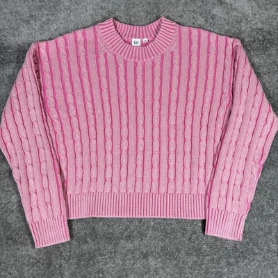 Nuevo con etiquetas Suéter Gap Para Mujer Mediano Rosa Tejido con Cable Cuello Redondo Pullover Manga Larga Foto 1 de 4