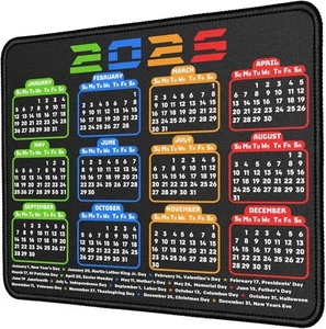 2025 Calendar Mouse pad with Stitched Edges Black Gaming Non Slip black - Picture 1 of 4