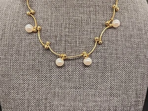 10K Yellow Gold Plated Faux Pearl Necklace 16" with Toggle - Picture 1 of 6