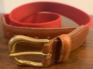 Coach Men's Belt Brick Red 3880 Canvas Brown Leather Trim 34 Waist 1.25" Wide
