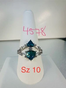NWT Ring Bomb Party Sz10 RBP Dual Blue Triangle Gems Split Rhodium P Bnd Jewelry - Picture 1 of 9