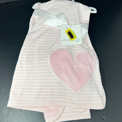 Starting Out Dillards Pink White Stripes Baby Blanket Velour Heart 2 Layer Lovey - Image 1 of 4