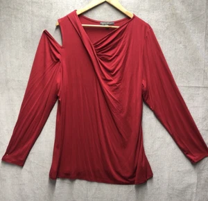 Kate & Mallory Blouse Size 1X Red One Cold Shoulder Ruche Front - Picture 1 of 12