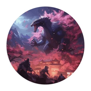 Godzilla Japan Mousepad - 7.5 inch circle mat - Japanese Kaiju Blossom - Picture 1 of 4