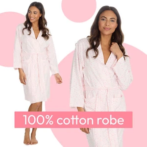Ladies Jersey Kimono Robe 100% Cotton Lightweight Dressing Gown Bathrobe UK S-XL - Picture 1 of 6