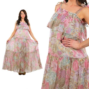 Vintage VTG 70s Boho dress hippie prairie cottagecore maxi dress - Picture 1 of 5