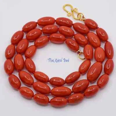 Colar de ouro amarelo 18k com diamante vermelho mediterrâneo formato de oliveira Coral 19" - Imagem 1 de 4