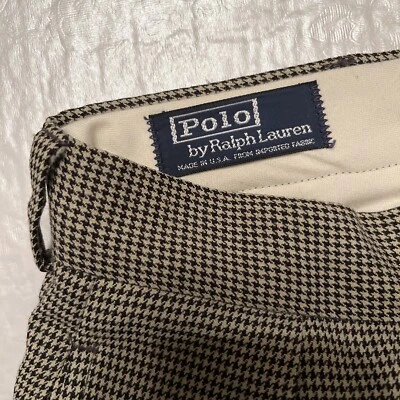 De colección Polo Ralph Lauren HECHO EN EE. UU. Lana Pata de gallo con puños Hombres Pantalones de vestir 38x31 Foto 1 de 4