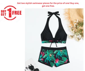 Bikini Set Women Swimsuit Push Up Swimwear Vibrant Printed Halter Split - Picture 1 of 22