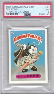 1986 Garbage Pail Kids GPK Reino Unido Minis Evil Eddie tarjeta adhesiva #1b PSA 7 (9195) - Imagen 1 de 2
