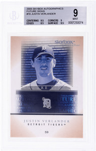 2005 Skybox Autographics #16 Justin Verlander Future Signs BGS 9 Rookie RC