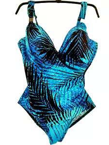 Miraclesuit One Piece Bathing Swim Suit 14 Spandex Blue Print Underwire Padded - Picture 1 of 9
