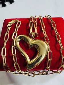 18K 750 Real Fine Gold Paperclip Heart Love Set Necklace 15.5”/16” long 4mm 9.5g - Picture 1 of 24