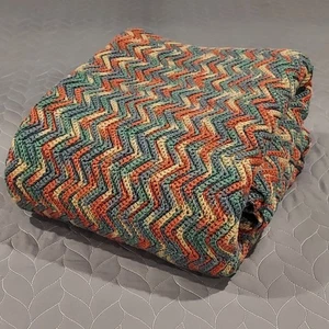 Crochet Throw Blanket Zig Zag Chevron Warm Multicolor Grannycore 52x68 Vintage  - Picture 1 of 9