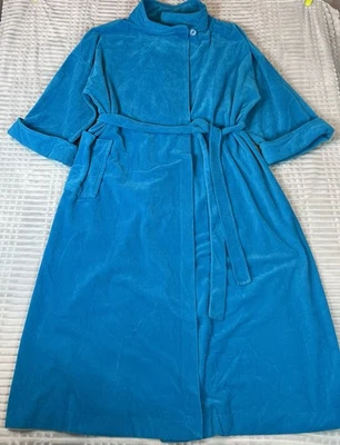 Abrigo de casa vintage VANITY FAIR largo envolvente terciopelo azul XXXL Foto 1 de 4