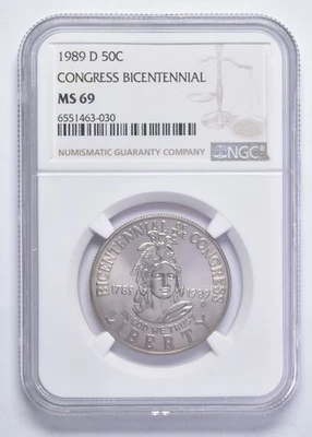 1989-D MS69 Congress Bicentennial Commemorative Half Dollar NGC - Image 1 of 4