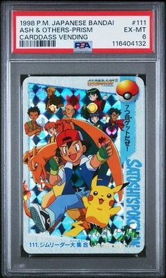 1998 Pokemon Japanese Bandai Carddass Vending 111 Ash & Others-Prism PSA 6 EX-MT - Image 1 of 2