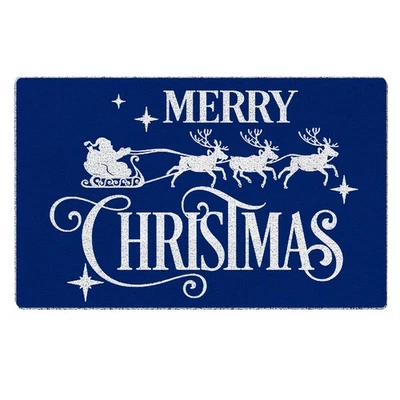 Alfombrilla de puerta de Navidad azul marino, felpudo de vacaciones Feliz Navidad azul y blanco... Foto 1 de 4