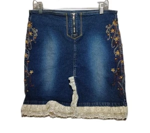 Z.Cavaricci Denim Skirt Lace Trim Stretch Blue Retro Women's Size 9  - Picture 1 of 9