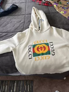 GUCCI Mirror Print White Hoodie Pullover Size XL/L - Picture 1 of 6