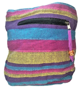 Women Casual Sling Shoulder Bag 24cm Purple Wildflower Cotton Pocket - Picture 1 of 13