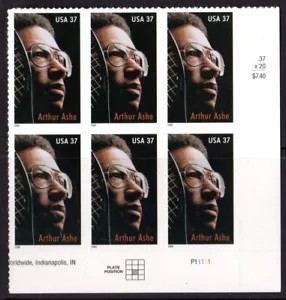 US Stamps: 2005 MNH Pl# Blk of 6 of the 37c Arthur Ashe stamp, #3936 - Picture 1 of 1
