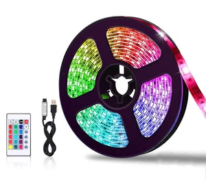 Striscia LED Adesiva Luce Con Telecomando RGB 5v USB 5MT Tagliabile 89404 - Foto 1 di 5