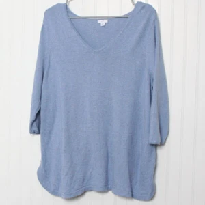 J Jill Blue VNeck Textured 3/4 Sleeve Cotton Blend Pullover Sweater 2x - Picture 1 of 10
