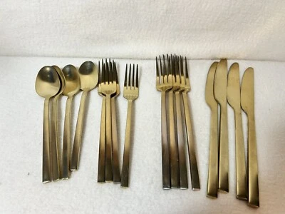 Никелевый бронзовый золотой металлический столовый прибор вилка нож ложка 4 места набор из 16 столовых приборов - Изображение 1 из 4
