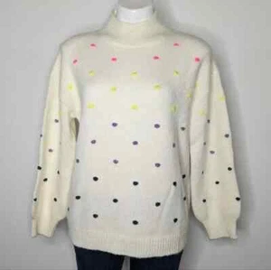 NWT LOFT white colorful polkadot mock neck sweater LP - Picture 1 of 8