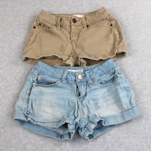 No Boundaries Shorts Girl's Size 5 Light Denim & Urban Khaki Cuffed Set of 2 - Picture 1 of 22