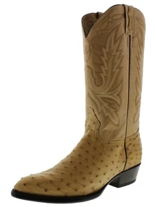Mens Western Leather Boot Sand Ostrich Skin J Toe Rodeo Wear Botas Size 6-9 - Picture 1 of 5