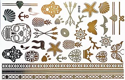Tattoo Flash Temporaneo Adesivo Oro Argento 34 Pezzi Bracciale Collana E42 - Immagine 1 di 4