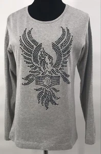 Bogner Womens Studded Sequin Gray Shirt Size 12 - Picture 1 of 9