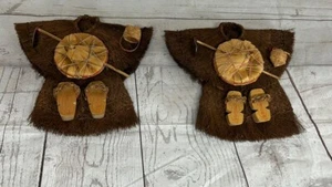 Miniature Coir Rain Coat Taiwan Root Of Palm Farmer Vintage Lot of 2 - Picture 1 of 12