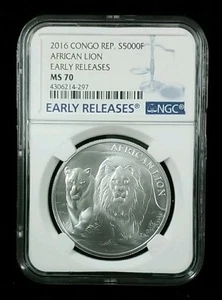 2016 AFRICA CONGO 5000F 1 OZ .999 SILVER AFRICAN LION NGC PF 70 UC 4604 - Picture 1 of 2
