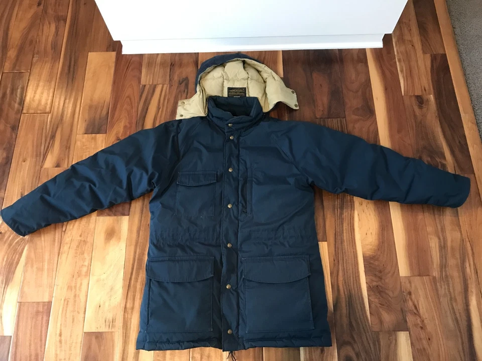 Abrigo Parka Vintage Eddie Bauer Premium Plumón de Ganso Con Capucha Azul Marino Para Hombre Mediano Foto 1 de 4