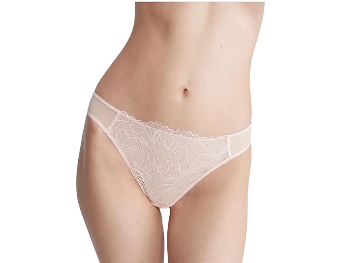 Tanga de encaje floral transparente rosa talla M 10197 Calvin Klein Foto 1 de 1
