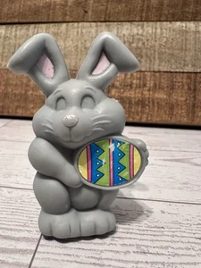 Vintage Plastic 3" Blow Mold Easter Bunny Rabbit Holding Egg Gray - Picture 1 of 3