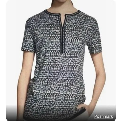 Tory Burch Linen Top Size XS Blue Tribal Longline Tunic Beaded NWT - Image 1 of 4