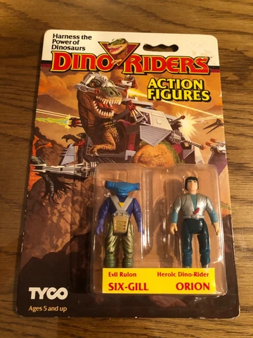 Vintage 1987 Tyco Dino Riders Six-Gill & Orion Action Figures NEW Sealed Cover