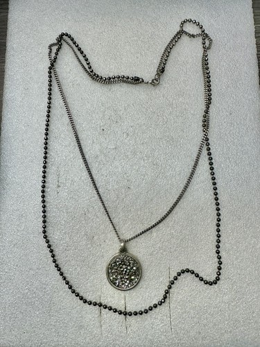 Collana Dior Gunmetal doppia catena 32" marcasite ciondolo sfera catena
