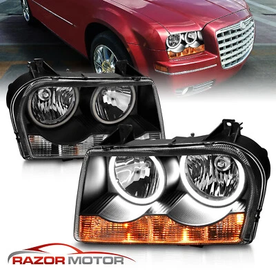 Hi-Power LED Halo Rings Black Headlights Head Lamps for 2005-10 Chrysler 300 - Image 1 of 4