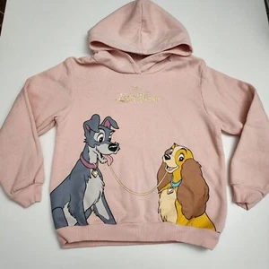 H&M Girls Disney Lady and the Tramp Spaghetti Scene Light Pink Hoodie Size 6x - Picture 1 of 8
