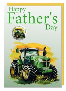 Tractor Fathers Day Card With Badge For Dad Stepdad Grandad Husband Gramps Pops