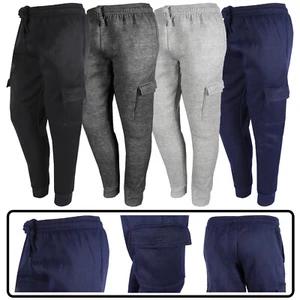 Fleece Jogger Cargo Pockets Sweatpants Mens Slim Fit Thermal Activewear Sports - Picture 1 of 19