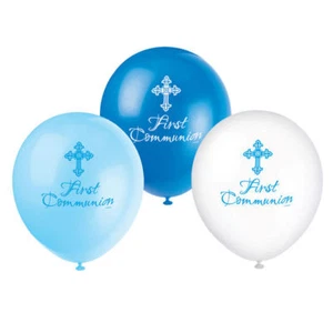 Pack of 8 Blue Radiant Cross Helium Quality First Communion Balloons - New - Picture 1 of 4