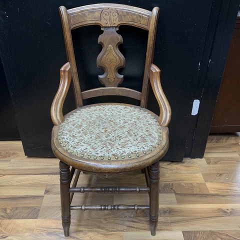 ATQ 1910s Hand Carved Solid Hickory Wood Reupholstered Ornate Accent Chair  33”H Cover