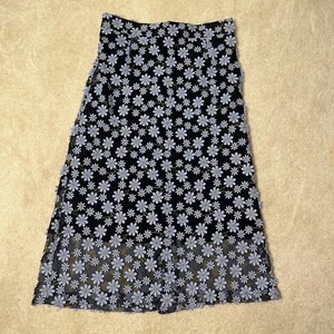 Anna Sui Japanese  Black Embroidered Lavender Daisy Skirt on Mesh with Lining - Picture 1 of 12